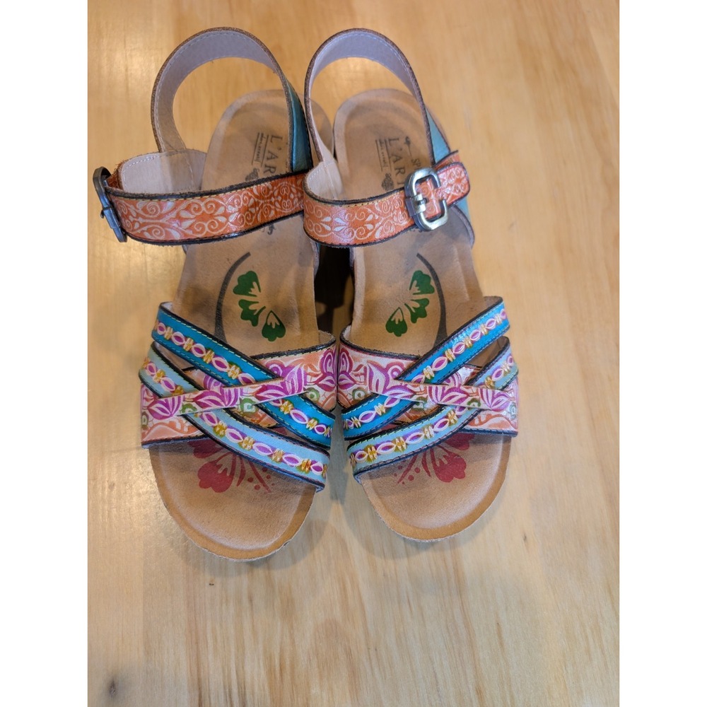 L'Artiste by Spring Step Fortune-Corm Leather Wedge Sandals Multicolor  8.5